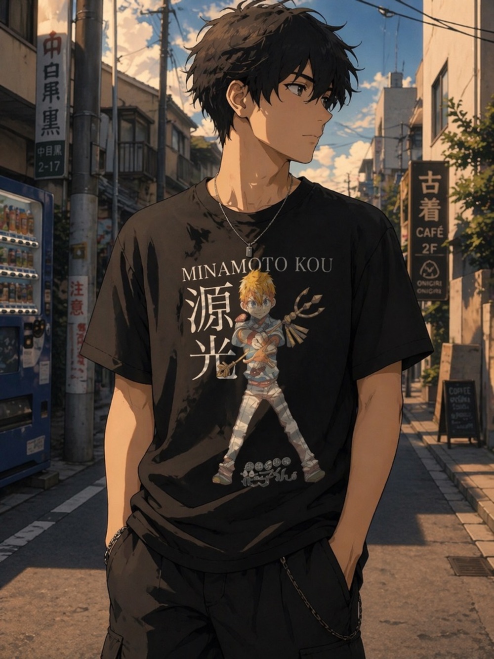 Toilet-Bound Hanako-kun Minamoto Kou Graphic Tee | Anime Shirt | Large | Black